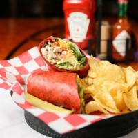Home Turf Wrap · Char grilled chicken breast topped with Colby jack cheese, lettuce, tomato, onion, and ranch...