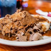 Who'S Got Beef? · SLOWLY ROASTED TENDER BEEF SERVED WITH MASHED POTATOES AND GRAVY