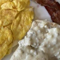 2X2 Biscuits & Gravy Combo · Two eggs, two biscuits and two bacon or two sausage links.