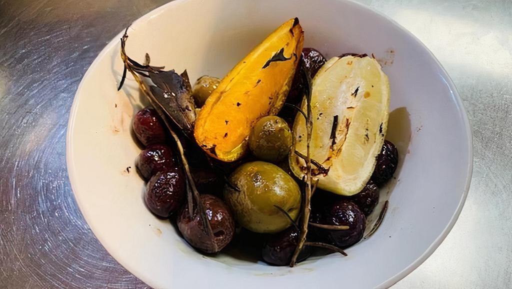 Wood Roasted Olives · rosemary, sea salt, citrus.  This item is vegan and gluten free