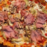 Capricciosa · house blend mozzarella, Italian ham, fresh mushroom, artichoke