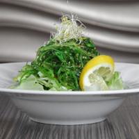 Wakame - Otg · Traditional Japanese seaweed salad marinated in oil and sesame seeds with cucumber and micro...