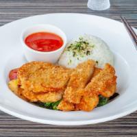 Sweet & Chili Chicken Katsu - Otg · Sliced panko battered chicken breast topped with sweet chili sauce, served on a bed of sauté...
