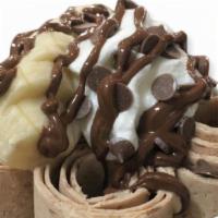 Monkey Business · Vanilla	 Base, 
	
Mixed In	:
Banana	/
Nutella	,
	
Toppings:	
Whipped Cream	/
Banana	/
Choc. ...