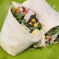 Tex Mex Wrap · Organic mixed greens, poblano pepper and roasted sweet corn blend, crispy tortilla strips wi...