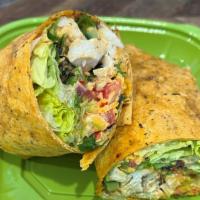 Spicy Fiesta Wrap · Organic mixed greens, black beans, all-natural Mexican seasoned chicken, diced red onions, c...