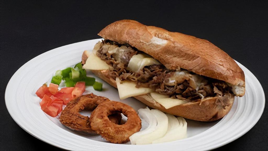 Philly Steak · philly steak, green peppers, onions, swiss cheese