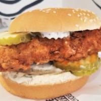 Buffalo Fried Chicken Sandwich  · Our fried chicken dipped in Buffalo Sauce on a toasted sesame bun, with pickles, Ranch and s...