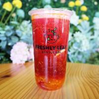 Tropical Fruit Tea · Blueberry Fruit Tea infused with Mango (Jelly Boba Topping).