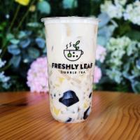 Coconut Durian · Durian and  Coconut Milk Tea with Pudding, Grass Jelly and Lychee Jelly toppings.