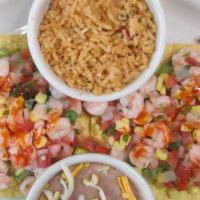 Shrimp Ceviche Tostadas · Fresh cooked shrimp diced and mixed with our house-made pico de gallo and sweet kernel corn,...