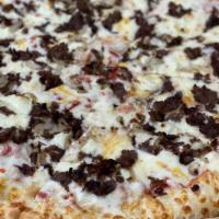 Philly Steak Pizza · Premium thinly sliced ribeye cheese & onion