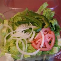 Garden Salad · Lettuce, tomatoes, onions and green peppers.. Served with your choice of dressing.