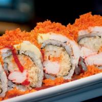 Vernon Hills Roll · Hot and spicy. Crabmeat, tempura flakes, cucumber, and spicy mayo topped with shrimp, avocad...