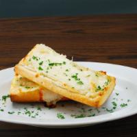 Garlic Bread With Cheese · Topped with melted mozzarella.