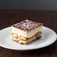 Tiramisu · Italian cookies ladyfingers with thick layers of mascarpone cream cheese, brandy sweet Marsa...