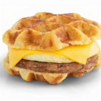 Waffle Breakfast Sandwich · Sausage, egg and cheese on a waffle bun