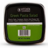 Greek Pasta Salad 10Oz · Bowtie Pasta, Tomatoes, Onions, Feta Cheese, Red and Green Peppers, and Black Olives in a ze...