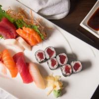 Sushi & Sashimi Combo Lunch · 4 pcs sushi, 6 pcs sashimi & 1 tuna roll.