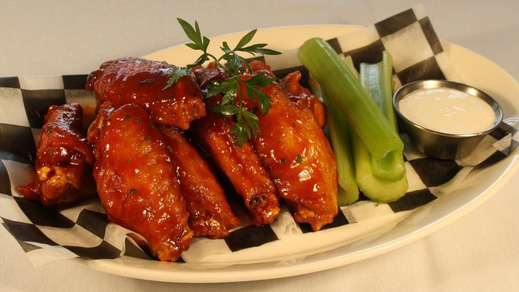Tamarind Glazed Chicken Wings · One pound, celery sticks, and blue cheese.