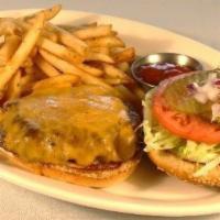 All American Cheeseburger · Our old-fashioned griddled cheeseburger  with LTO, pickles, and mayo on a sesame seed bun. C...