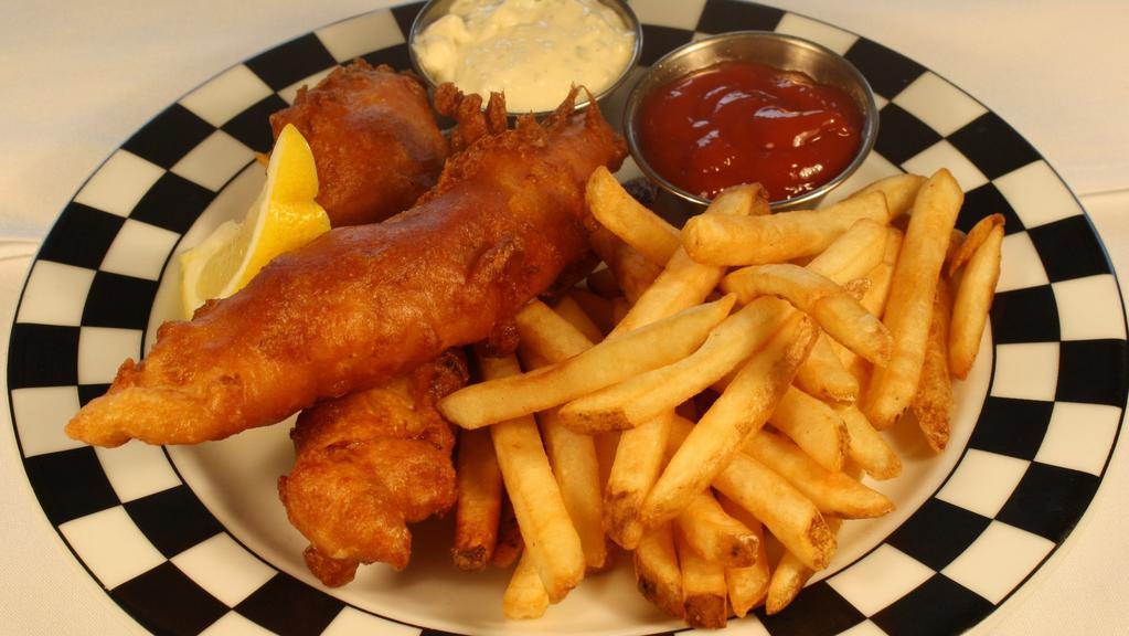 Kid'S Crispy Fish 'N Chips · Battered fish served with French fries and tartar sauce.