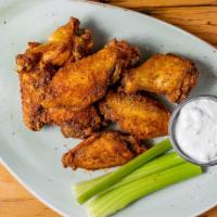 Smoked Chicken Wings · Gluten free. Eight wings. Dry spice or Nashville hot, Roquefort dressing.