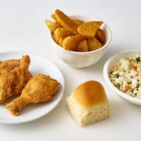 2-Piece Dark Meal · 1 leg, 1 thigh, 2 small sides, and a roll/biscuit. Serving size: 1.