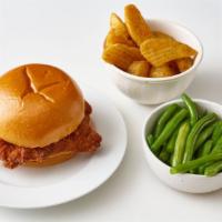 Chicken Sandwich Meal  · Fried chicken fillet on a brioche bun and 2 small sides. Serving size: 1.