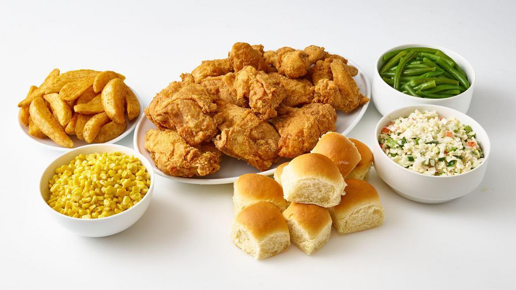 16-Piece Chicken Meal · 4 wings, 4 legs, 4 breasts, 4 thighs, 4 large sides, and 8 rolls/biscuits. Serving size: 8.