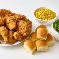 12-Piece Chicken Meal · 3 wings, 3 legs, 3 breasts, 3 thighs, 3 large sides, and 6 rolls/biscuits. Serving size: 6.