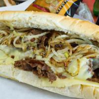 Cheese Steak Hoagie · White bread, beef or chicken, grilled onions and peppers, white American cheese.