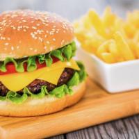 Jumbo Burger · Juicy all beef patty served with melted American cheese, fresh lettuce tomatoes, onions and ...