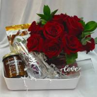 Anniversary/My Love Gift Basket · A perfect way to celebrate that special holiday! This basket includes a dozen roses in a cer...
