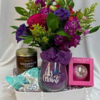 Happy Birthday Gift Basket · This bright and colorful Birthday Gift Basket includes a vased floral arrangement, a Champag...
