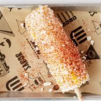 Mexican Street Corn · Corn on the cob with mayo, cheese & chili powder.
