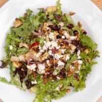 Fromage Bleu · Greens, Roast Chicken, Blue Cheese, Apples, Spiced Walnuts, Dried Cranberries, Red Onion, Ba...