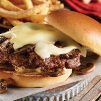 Stef Burger · Loaded with grilled mushroom, onion, and Swiss cheese