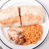 Burritos · Pick your meat and sauce, comes with rice and beans.