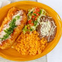 Chimichangas · Pick your meat and sauce, comes with rice and beans meat.