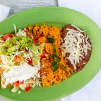 Flautas  Dinner · Three flautas topped with lettuce, sour cream, chopped tomato and guacamole, comes with rice...