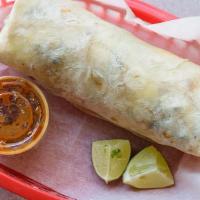 San Diego Burrito · Twelve inch flour wrap filled with choice meat, French fries, guacamole, cheese, and pico de...