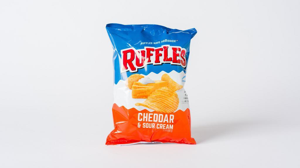 Ruffles Cheddar Sour Cream 2.5 Oz · Combination of a mild sharpness of real cheddar cheese with zesty sour cream to produce a unique and bold flavor.