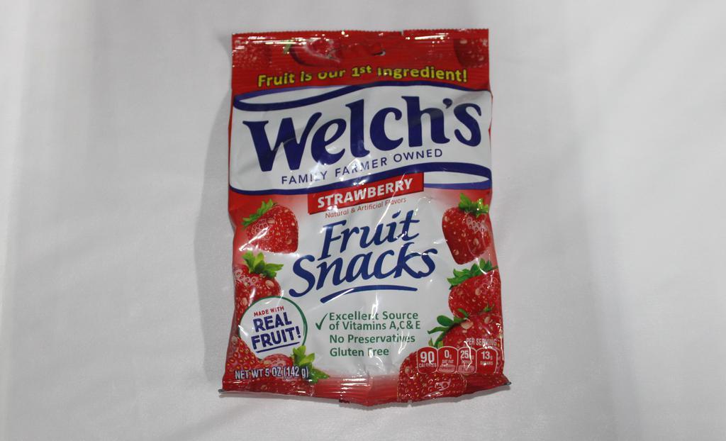 Welch'S Strawberry Fruit Snacks 5 Oz · Welch’s® Fruit Snacks are made with Real Fruit and feature an excellent source of Vitamins A, C & E, No Preservatives and more! The Strawberry variety features a delicious strawberry flavor that is sure to please the whole family.