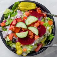 Greek Salad · Small: 1 to 3 servings, large: 4 or more. Opa! Fresh lettuce mix with sliced beets, Feta che...