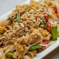 Drunken Noodles · Chinese broccoli, bell peppers, Thai basil, peanuts, bean sprouts, scallions, lemongrass, an...