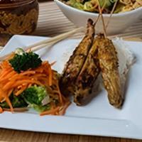 Kid 3 Piece Chicken Satay · Served with steamed rice and steamed mixed veggies