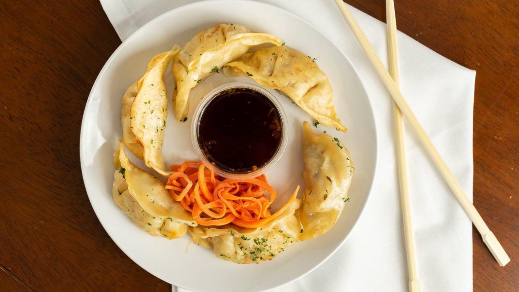 Pot Stickers · Pan seared / spicy gyoza sauce.   Consuming raw or undercooked meats, poultry, seafood, shellfish or eggs may increase your risk of foodborne illness
