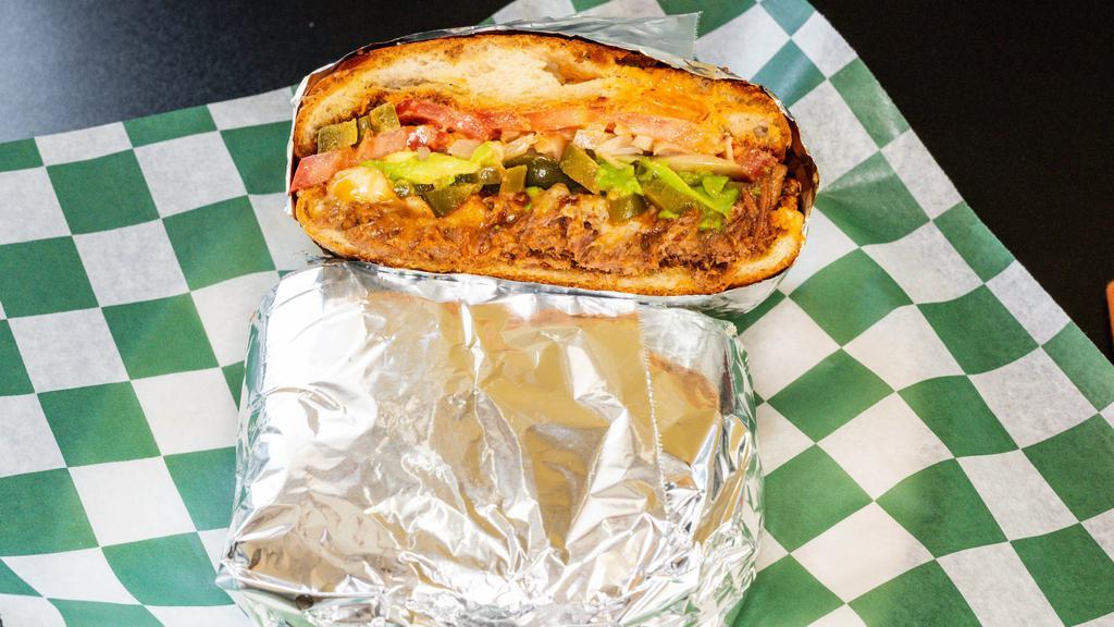 Tortas · Your choice of protein on a toasted Mexican bun. Comes with cheese, chipotle mayonnaise, avocado, onions, and tomatoes.