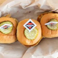 Sliders · Three Hereford beef sliders served on a martin's potato roll with American cheese, sautéed o...